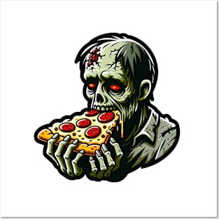 zombie eat pizza Posters and Art